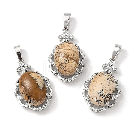 Natural Picture Jasper Oval Pendants G-NH0025-15P-14-1