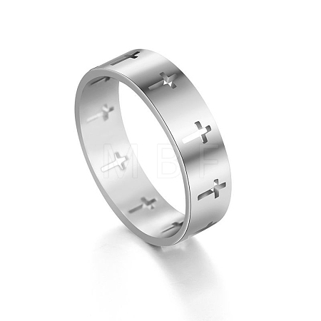 Non-Tarnish Stainless Steel Cross Finger Ring RELI-PW0001-003A-P-1