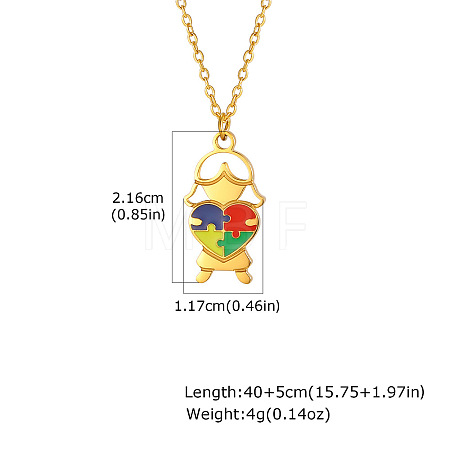 304 Stainless Steel Enamel Autism Awareness Girl Pendant Necklaces WGE6A57-02-1