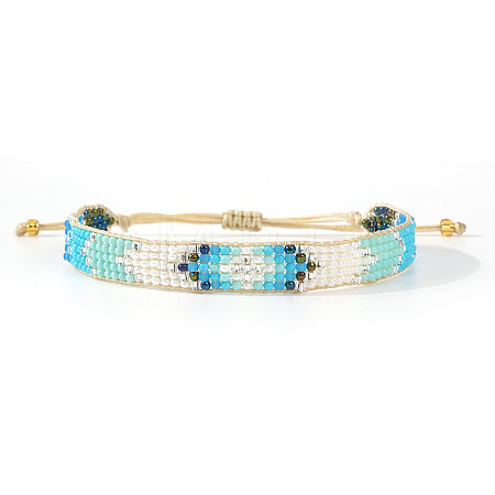 Adjustable Glass Seed Bead Braided Bead Bracelets for Women AP3719-2-1