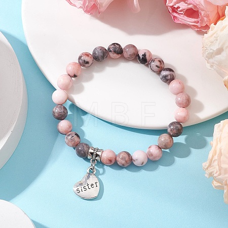 Natural Pink Zebra Jasper Beaded Stretch Bracelets for Woman BJEW-JB11526-01-1