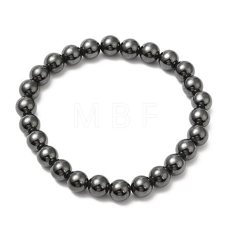 Synthetic Magnetic Hematite Round Beaded Stretch Bracelets BJEW-E080-02A-1