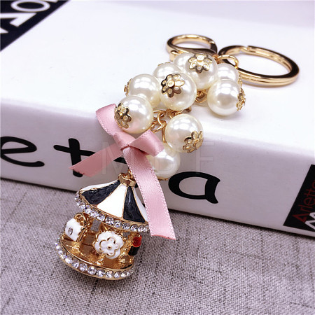 Fashionable Pearl Keychain for Ladies' Handbags - Rotating Carousel Keyring Pendant ST2825842-1
