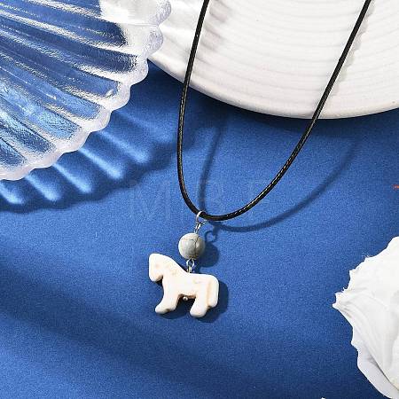Dyed Synthetic Turquoise Horse Pendant Black Waxed Cord Necklaces NJEW-JN05430-03-1