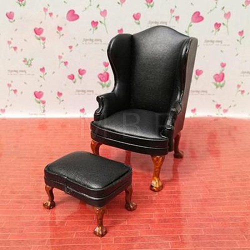 Single and Double Imitation Leather Sofas with Footrests for Dollhouse Miniature Furniture Model PW-WG96598-02-1