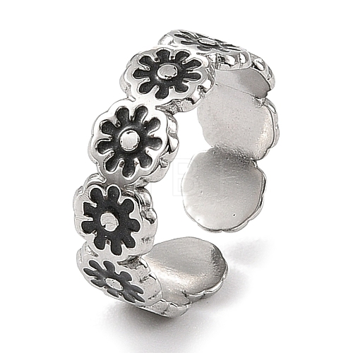 Flower 304 Stainless Steel Enamel Open Cuff Rings for Women RJEW-F166-31P-01-1