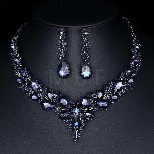 Teardrop Alloy Rhinestone Pendant Necklaces & Stud Dangle Earrings Sets WGA4CA9-11-1