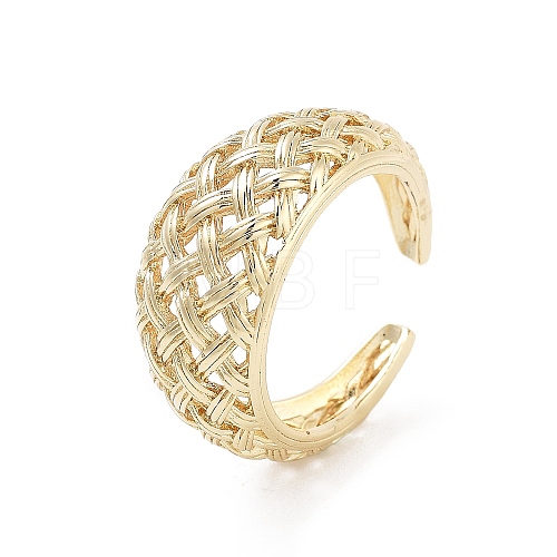 Hollow Tartan Cell Brass Open Cuff Ring for Women RJEW-Z055-05G-02-1