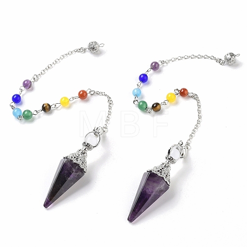 Natural Amethyst Hexagonal Pointed Dowsing Pendulums G-P552-05P-03-1