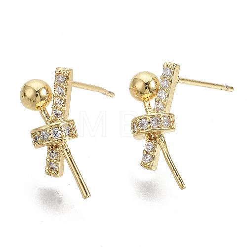 Brass Micro Pave Clear Cubic Zirconia Stud Earring Findings KK-N230-07-NF-1