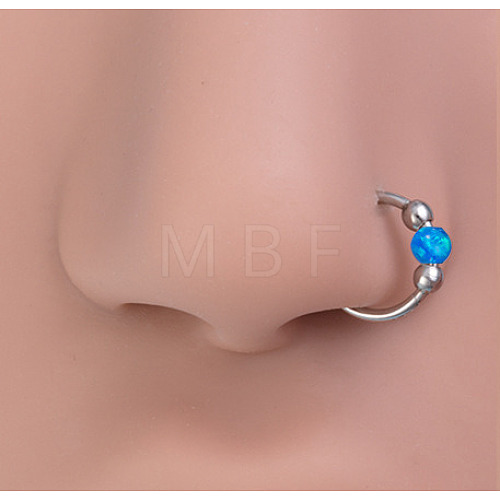 Titanium Alloy & Synthetic Opal Ball Hoop Nose Rings WGD306E-06-1