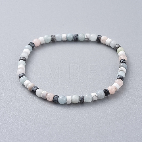 Natural Morganite & Howlite & Snowflake Obsidian Beads Stretch Bracelets BJEW-JB04697-02-1