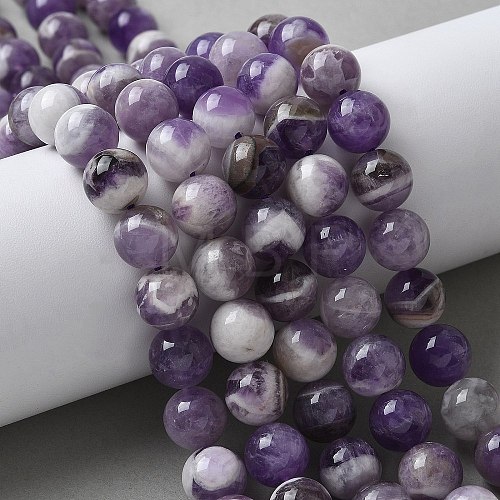 Faceted Round Natural Chevron Amethyst Bead Strands G-S380-01A-1