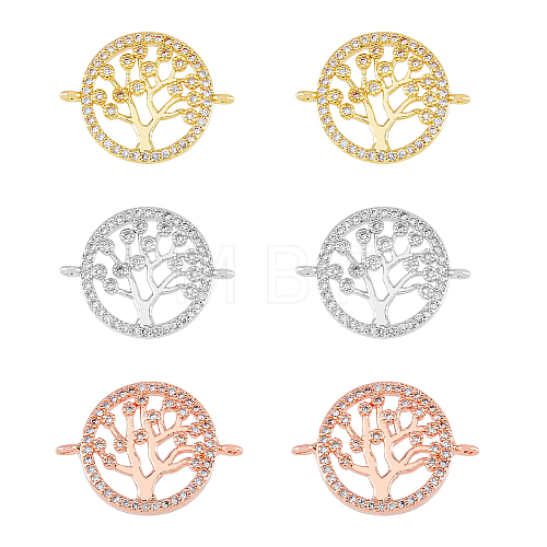 6Pcs 3 Colors Brass Clear Micro Pave Cubic Zirconia Links ZIRC-HY0001-04-1