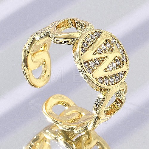 Brass Micro Pave Clear Cubic Zirconia Open Cuff Rings for Women RJEW-K289-02G-W-1