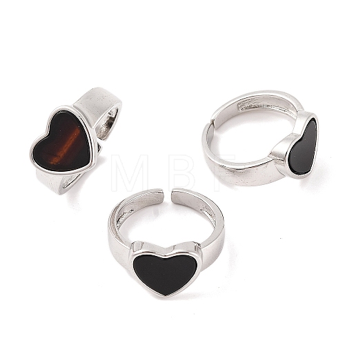 Heart Natural Black Onyx Open Cuff Rings RJEW-Q817-01P-1