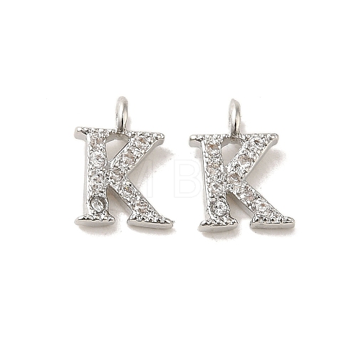 Initial Letter Brass Micro Pave Cubic Zirconia Pendants ZIRC-F008-K-1