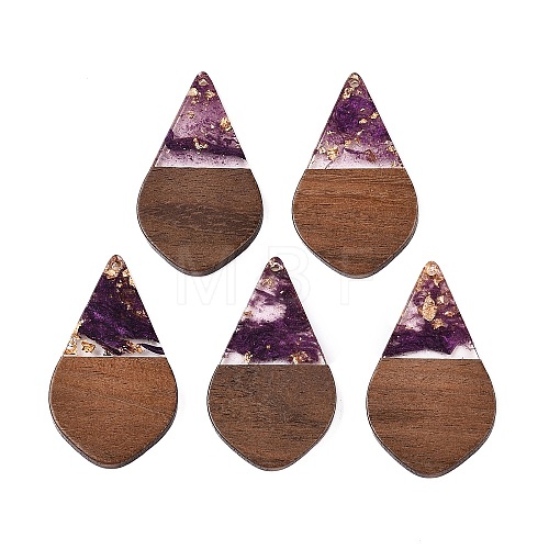 Transparent Resin and Walnut Wood Pendants RESI-T057-06H-1