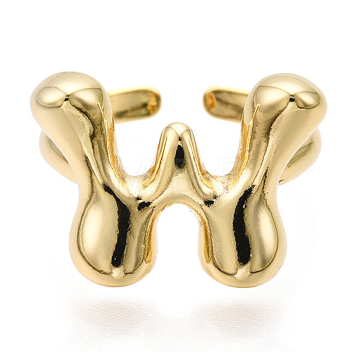 Brass Letter Open Cuff Rings for Women RJEW-G313-01W-G-1