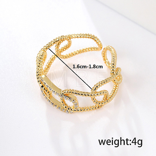 Hollow Brass Micro Pave Cubic Zirconia Cuff Rings for Women QN3925-1