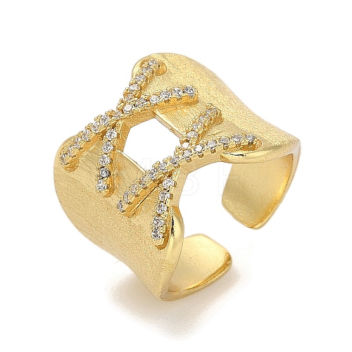 Rack Plating Brass Micro Pave Cubic Zirconia Cuff Finger Rings for Women RJEW-C114-20A-G-1