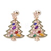 Christmas Tree Alloy Colorful Rhinestone & Plastic Pearl Dangle Stud Earrings for Women EJEW-L203-09KCG-1