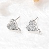 Heart Brass Micro Pave Cubic Zirconia Ear Studs EJEW-D304-35G-5