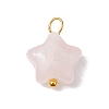 Natural Rose Quartz Star Charms with Brass Loops PALLOY-JF02733-01-1