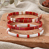 Handmade Red and White Glass Beaded Stretch Tile Bracelet Sets MA5695-3