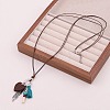 Boho Alloy Feather & Wood Heart Tassel Pendant Cotton Cord Necklaces for Women WG12080-01-1