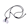 Adjustable Natural Quartz Crystal Double Horn Pendant Necklace with Wax Cord for Women NJEW-B086-01C-2