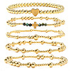 5Pcs Brass & Natural African Turquoise(Jasper) Beads Stretch Bracelets for Women BK1359-9-2