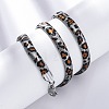 304 Stainless Steel Leopard Print Flat Snake Chain Necklaces for Women NJEW-A044-02B-P-3