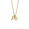 304 Stainless Steel Pave Clear Cubic Zirconia Heart & Key Pendant Necklaces for Women WG37553-01-2