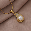 304 Stainless Steel with Imitation Pearl and Clear Glass Teardrop Pendant Necklaces EB8017-1