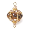 Natural Tiger Eye Round and Glass Seed Beaded Lantern Links Connector Charms PALLOY-MZ01176-02-1