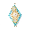 Imitation Pearl & Glass Seed Beaded Floral Rhombus Links Connector Charms PALLOY-MZ01182-01-1