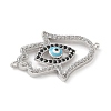 Brass Micro Pave Cleear & Black Cubic Zirconia Evil Eye Hamsa Hand Connector Charms KK-C086-15A-P01-2