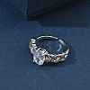 Brass Pave Clear Single Cubic Zirconia Cuff Open Rings RJEW-H268-01P-3