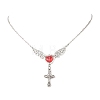 Brass Red Wing Heart with Cross Pendant Cable Chain Necklaces for Women NJEW-JN05909-2