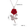 Valentine's Day Flocking Brass Micro Pave Clear Cubic Zirconia Rose Flower Pendant 304 Stainless Steel Cable Chain Necklaces for Women WG19B77-02-2