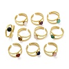 316 Stainless Steel with Natural Mixed Gemstone Cuff Rings RJEW-Z098-01G-11-4