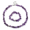 Natural Amethyst Chips Beaded Necklace & Stretc Bracelet SJEW-JS01281-01-1