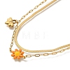 Ion Plating(IP) 304 Stainless Steel Enamel Double Layer Flower & Bees Pendant Necklaces for Women NJEW-F328-19G-01-1