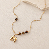 European Faceted Natural Tiger Eye 304 Stainless Steel Alphabet Pendant Necklaces QN9691-13-1