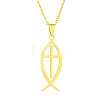 201 Stainless Steel Jesus Fish with Cross Pendant Necklaces FS-WG1CE2F-01-3