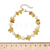 Natural Amber & Cultured Freshwater Pearl & Brass Beaded Bracelets for Women BJEW-JB13663-3