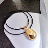 Alloy Oval Pendant Black Waxed Cord Necklaces for Women FS-WGFA44A-03-1