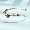 304 Stainless Steel Glass Flower Leaf Link Chain Bracelets SA-CBAF6AD-15G-2