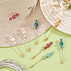 12Pcs 6 Colors Brass & Baking Paint Glass Pearl Round Beads & 304 Stainless Steel Brooches JEWB-HY00007-4